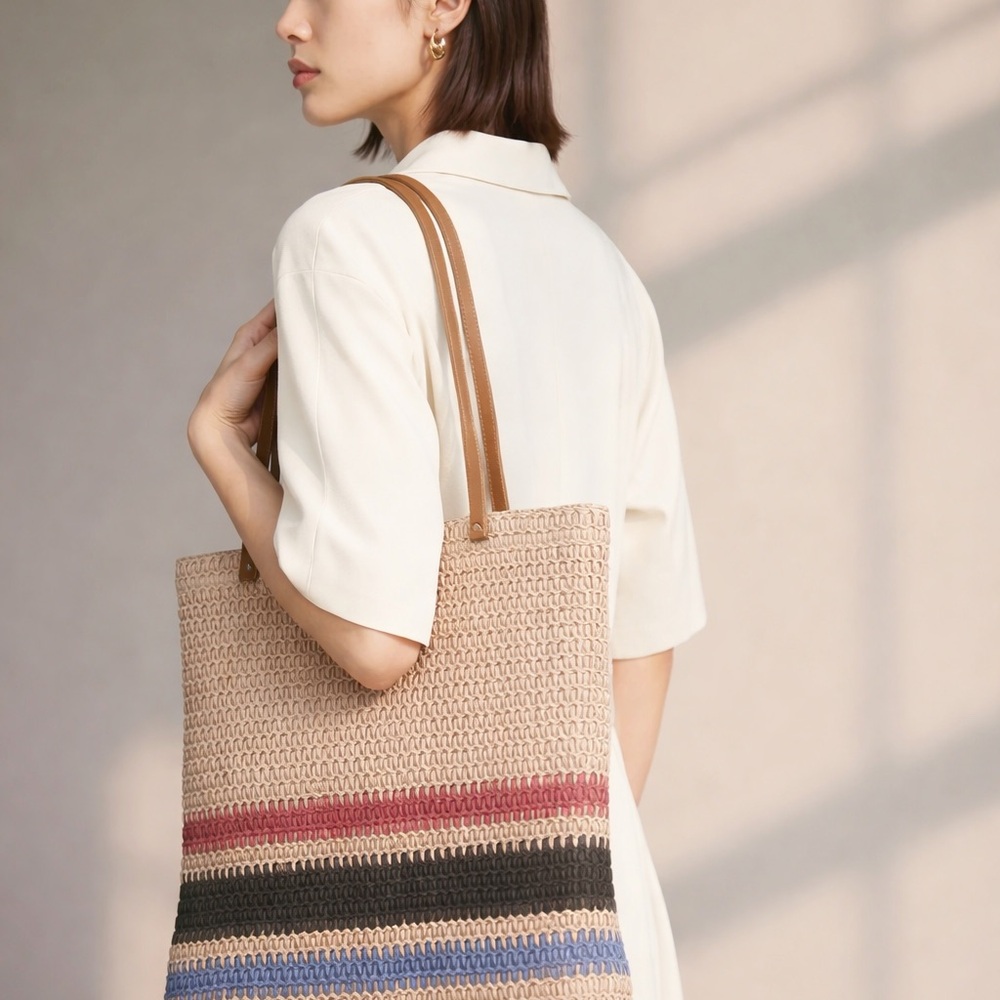 Elegant Multicolor Woven Tote Bag